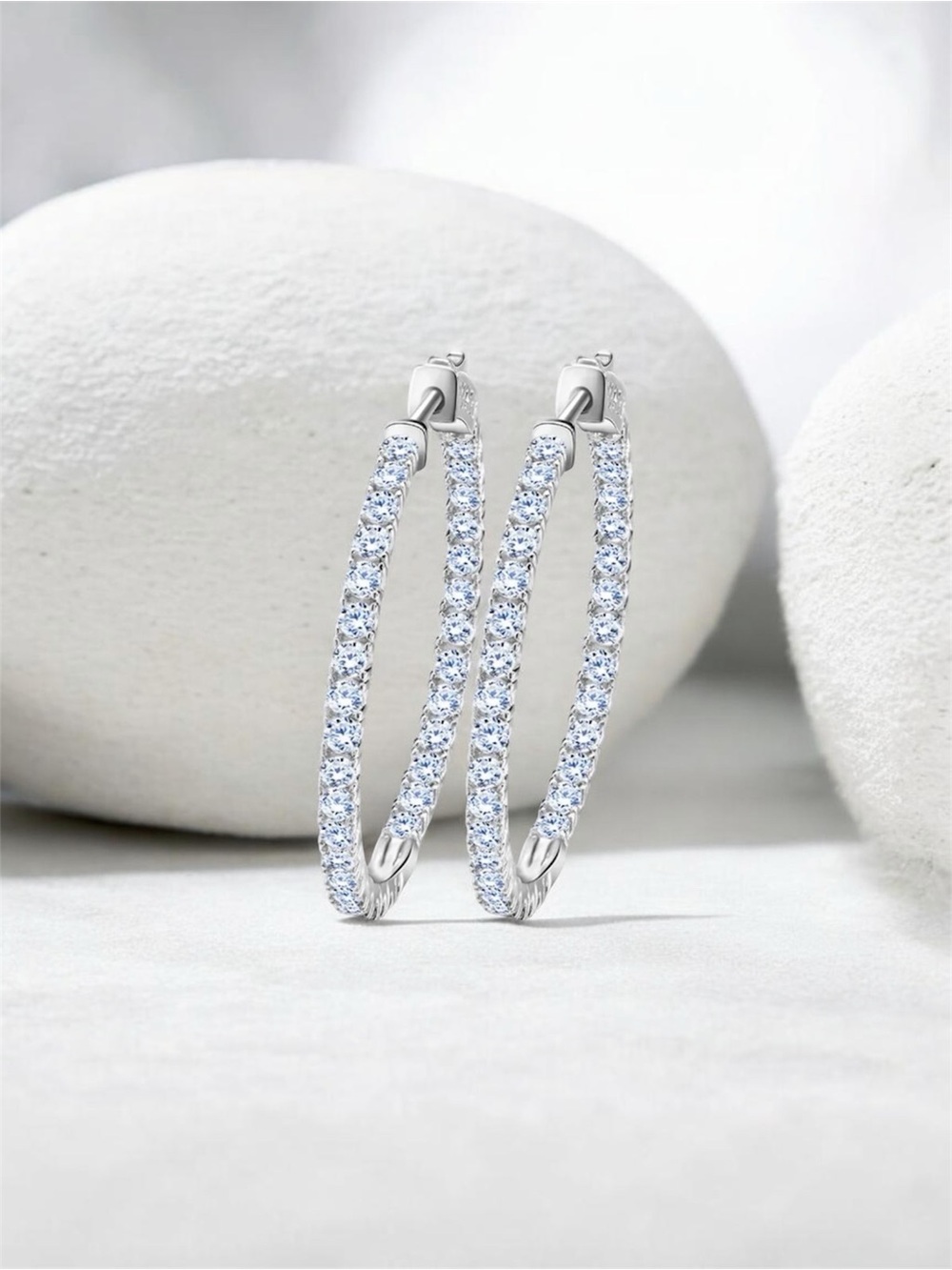 Silver Plated Crystal Pave Hoop Earrings NWT